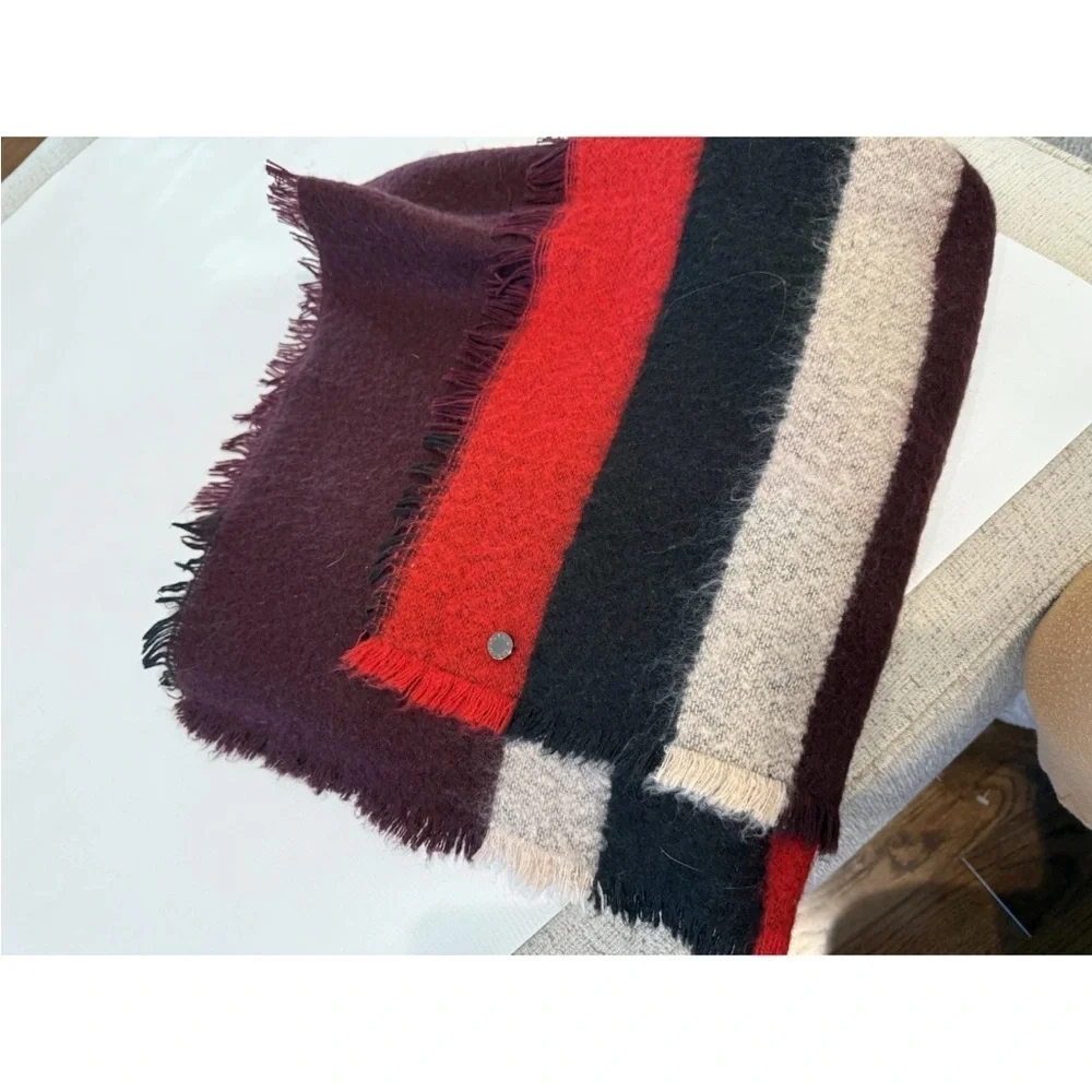 Express Striped  Scarf - Red, Black, Gray, and Beige